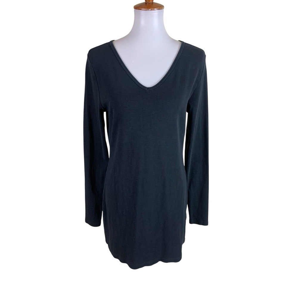 Peruvian Connection Black Pima Cotton Long Sleeve Tunic Dress Small